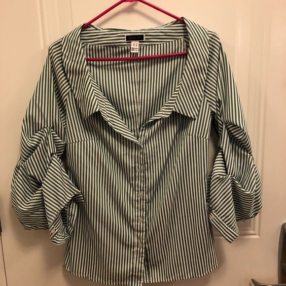 Another Story Striped Button Up Statement Blouse - Picture 7 of 8